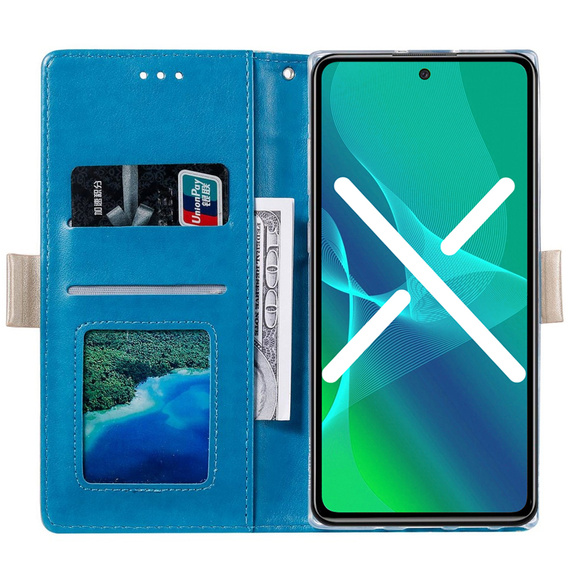 Etui z klapką do Samsung Galaxy A53 5G, Wallet Pocket Zipper Lace, niebieskie