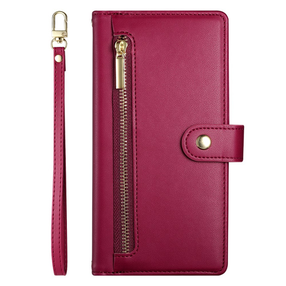 Etui z klapką do Oppo Reno 13F 5G, Wallet Zipper Pocket, czerwone