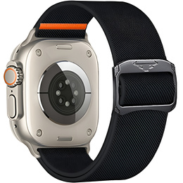 Pasek Nylonowy do Apple Watch 1/2/3/4/5/6/7/8/9/10/11/SE Ultra 1/2/3 42/44/45/46/49mm, elastyczny, Czarny