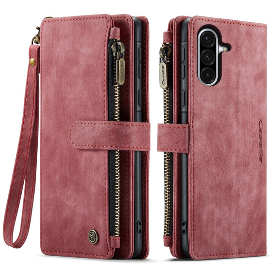 Etui CASEME do Samsung Galaxy A56 5G, Leather Wallet Cash and Card Slots, z paskiem, czerwone