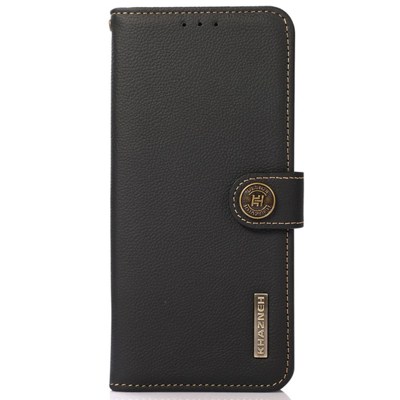 Skórzane Etui KHAZNEH RFID do Xiaomi Poco F6 Pro, Litchi Texture, czarne