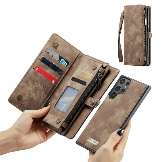 Etui CASEME do Samsung Galaxy S25 Ultra, Retro Leather Wallet, z paskiem, brązowe