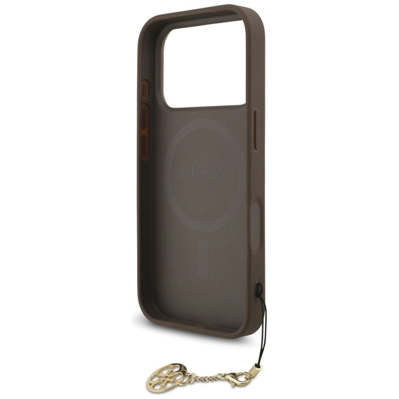 Etui GUESS do iPhone 17 Pro, 4G Charms Collection Hardcase, do MagSafe, brązowe