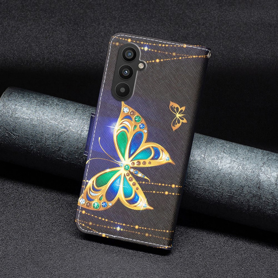 Etui z klapką do Samsung Galaxy A25 5G, Butterfly, czarne + szkło 9H