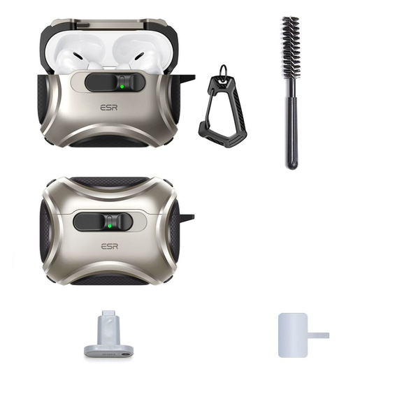 ESR Etui na słuchawki Airpods Pro 3, Cyber Flicklock Halolock MagSafe, titanium