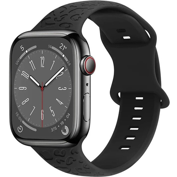 Pasek Silikonowy do Apple Watch 1/2/3/4/5/6/7/8/9/10/11/SE 38/40/41/42mm, Leopard, Czarny