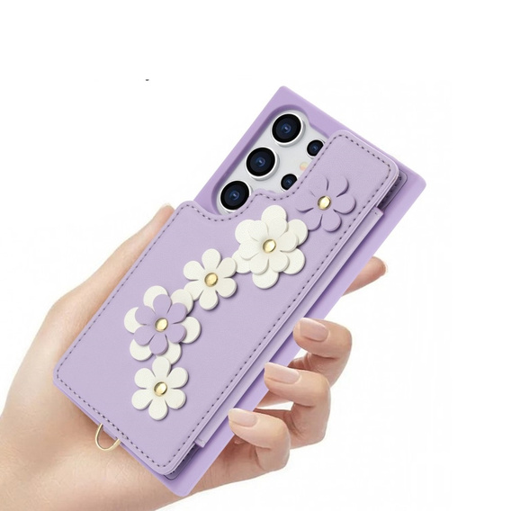 Etui do Samsung Galaxy S25 Ultra, Leather Flower Card Slot, fioletowe