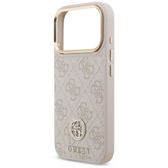 Etui GUESS do iPhone 17 Pro, 4G Strass Logo, do MagSafe, z paskiem, różowe