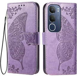 Etui z klapką do Vivo Y19s, Butterfly, fioletowe