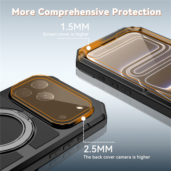 Etui pancerne do iPhone 17 Pro Max, R-JUST, do MagSafe, z podstawką, czarne