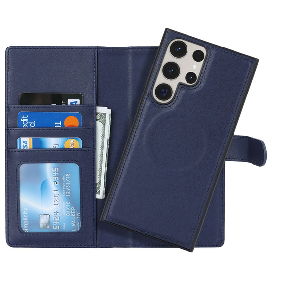 Etui z klapką do Samsung Galaxy S23 Ultra, Wallet, do MagSafe, granatowe