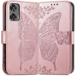 Etui z klapką do Motorola Moto G85, Butterfly, różowe rose gold