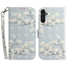 Etui z klapką do Samsung Galaxy A25 5G Wallet, flowers magnolia, białe + szkło 9H