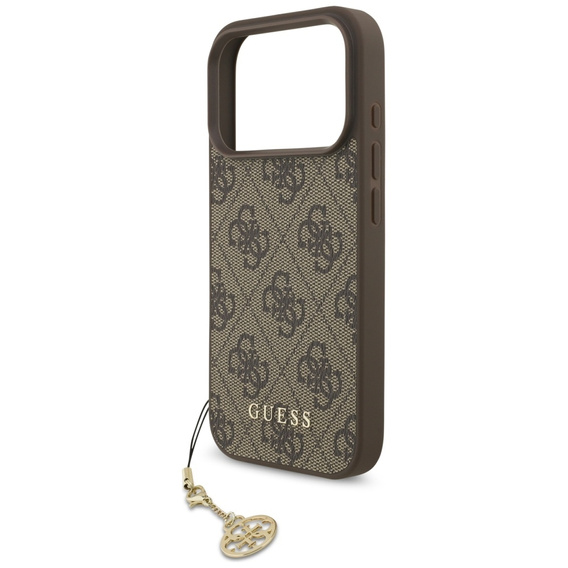 Etui GUESS do iPhone 17 Pro, 4G Charms Collection Hardcase, do MagSafe, brązowe