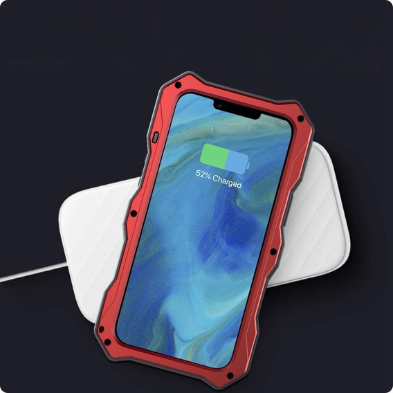 Etui pancerne do iPhone 14, Metal Kickstand, czerwone