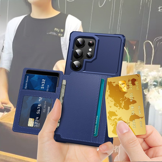 Etui do Samsung Galaxy S24 Ultra Card Holder Kickstand, Card Holder Kickstand, niebieskie