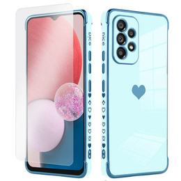 Zestaw Etui do Samsung Galaxy A13 4G, Electro heart, Niebieskie + szkło