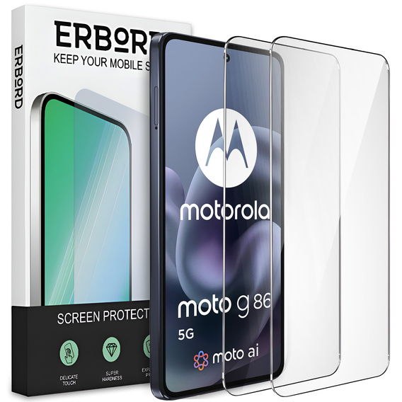 2x Szkło Hartowane do Motorola Moto G86 5G, ERBORD 9H Hard Glass, szybka