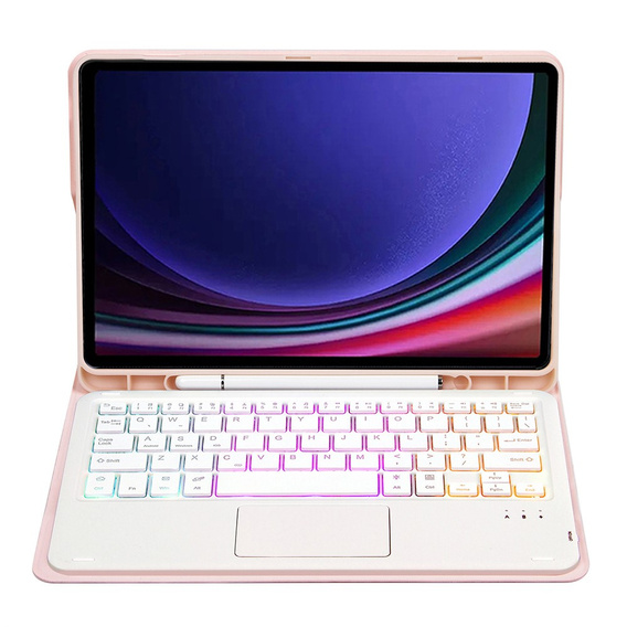 Etui z podświetlaną klawiaturą bluetooth touchpad do Samsung Galaxy Tab A9+, Różowe