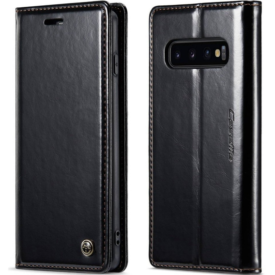 Etui z klapką CASEME do Samsung Galaxy S10, Waxy Textured, czarne