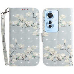 Etui z klapką do Oppo Reno 11F 5G, Wallet, Magnolia Flowers szare
