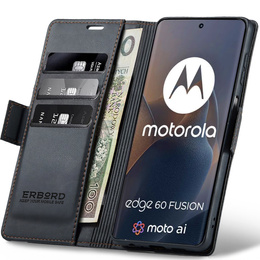 Etui do Motorola Edge 60 Fusion, ERBORD Glossy Litchi, portfel z klapką, czarne