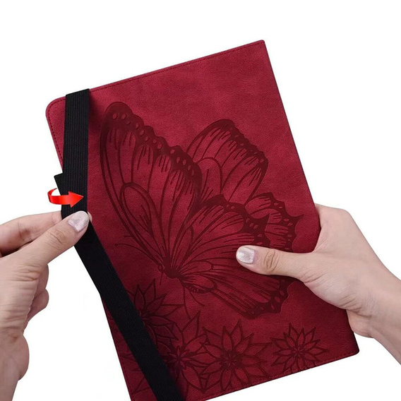 Etui do Samsung Galaxy Tab S10 Lite / S10 FE / S9 FE, Wallet Pen Slot, butterflies, Czerwone