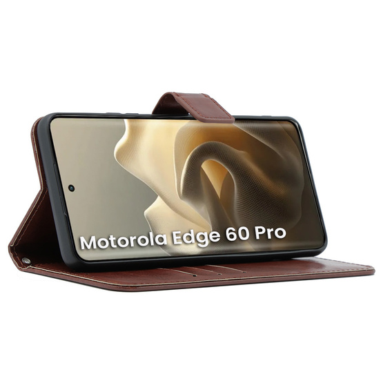 Stylowe etui z klapką do Motorola Edge 60 Pro, Crazy Horse Wallet - brązowe