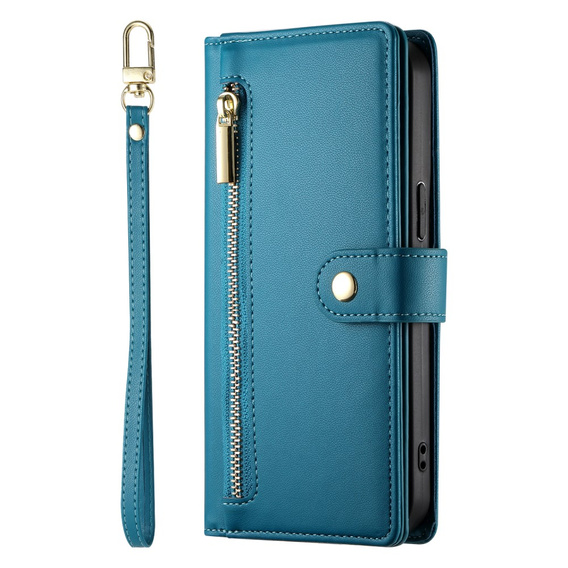 Etui z klapką do Samsung Galaxy S25+ Plus, Wallet Zipper Pocket, niebieskie