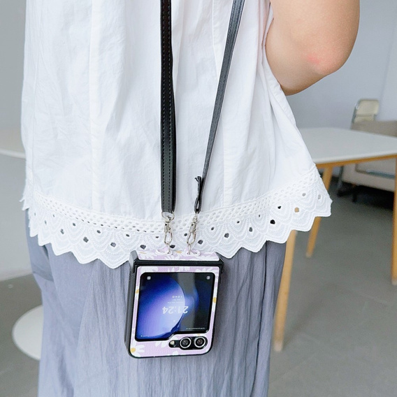 Etui do Samsung Galaxy Z Flip7 FE / Z Flip6, z paskiem na ramię, fioletowe