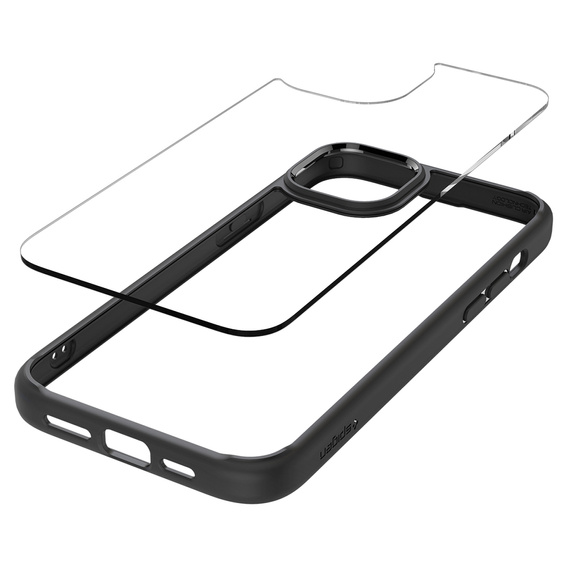 Etui Spigen do iPhone 15, Ultra Hybrid, Matowe, Czarne + Szkło