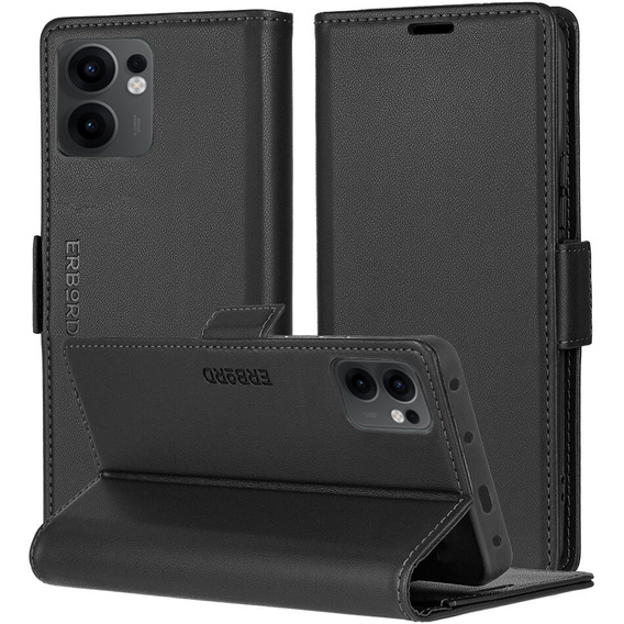 Etui do Oppo Reno 13F / Oppo Reno 13FS, ERBORD Glossy Litchi, portfel z klapką, czarne