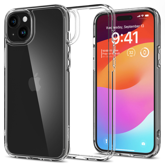 Etui Spigen do iPhone 15, Ultra Hybrid, przezroczyste + Szkło Hartowane 9H