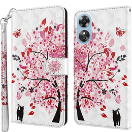 Etui z klapką do Oppo A17, Wallet Light Spots Decor, tree, białe