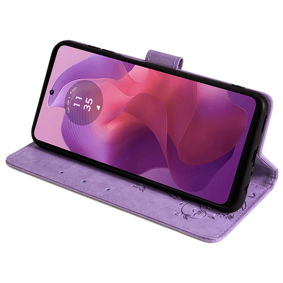 Etui z klapką do Motorola Moto E14, Butterflies, fioletowe