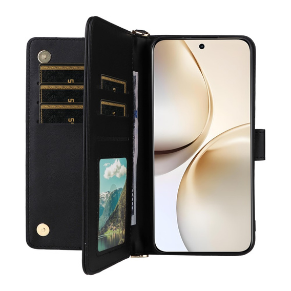 Etui z klapką do Realme 14 Pro+ 5G, Crossbody Leather Wallet, czarne