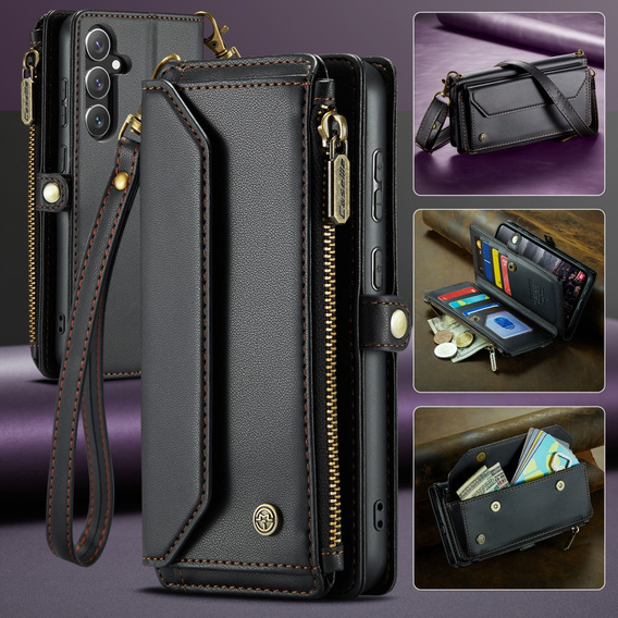 Etui CASEME do Samsung Galaxy S24 FE, RFID Leather Wallet, z paskiem na ramię, czarne