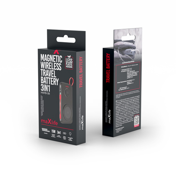 Maxlife Power Bank MXPB-08 10000 mAh, magnetyczny 3w1, czarny