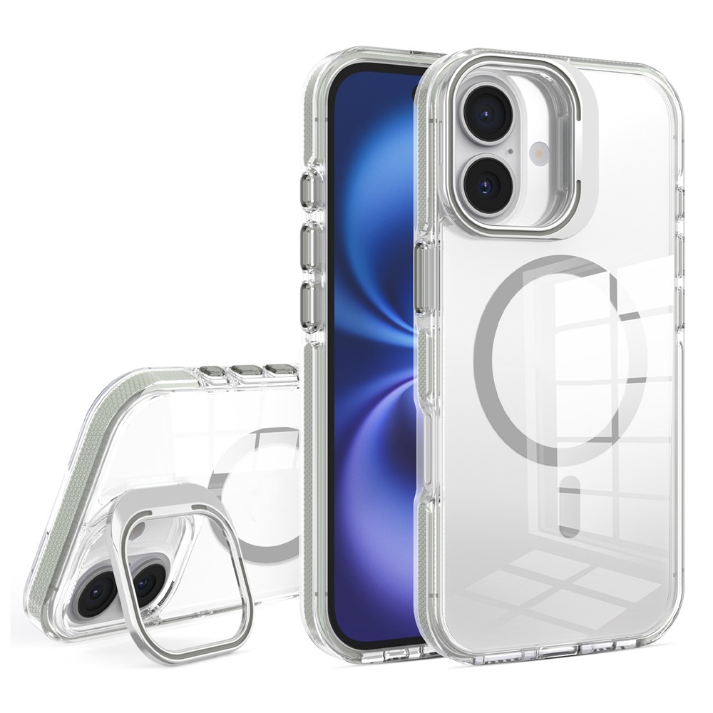 Etui do iPhone 17, do MagSafe, z podstawką, przezroczyste z szarymi akcentami