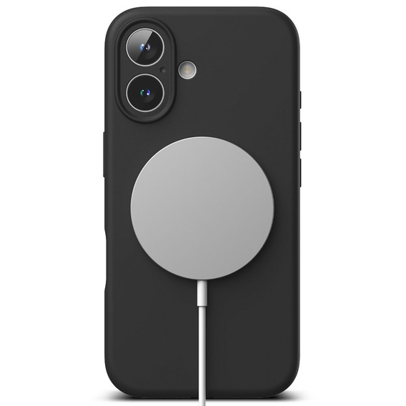 Etui Ringke do iPhone 16, Silicone MagSafe, czarne + Szkło Hartowane 9H