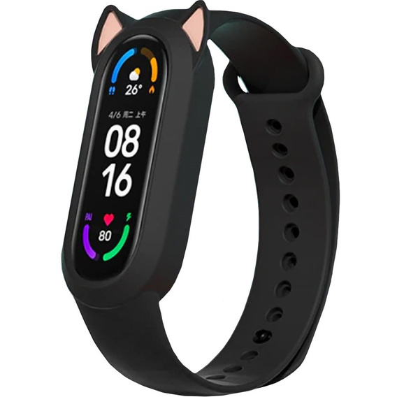 Pasek Silikonowy do Xiaomi Mi Band 5/6/7/7 NFC, Kocie uszy, Czarny