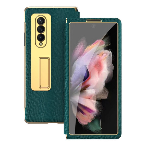 Etui ze szkłem do Samsung Galaxy Z Fold 4 5G, Kickstand Cross Texture, Green