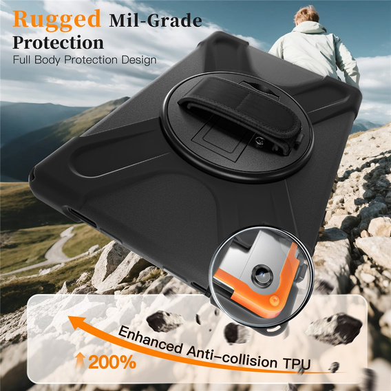Pancerne etui do Samsung Galaxy Tab A11+, z podstawką i paskiem na ramię – czarne