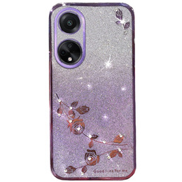 Etui do Oppo A58 4G, Glitter Flower, fioletowe