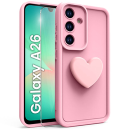 Etui do Samsung Galaxy A26 5G, Silicone Heart, różowe + Szkło hartowane 9H