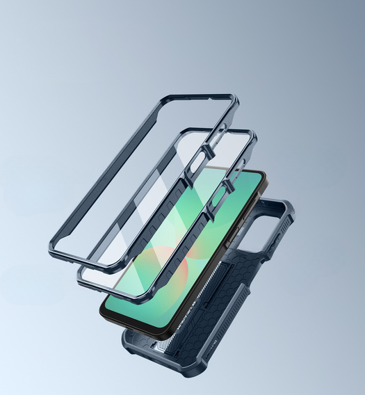 Etui pancerne do Samsung Galaxy A26 5G, Dexnor Kickstand Cam Protector, niebieskie
