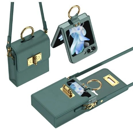 Etui do Samsung Galaxy Z Flip7 FE / Z Flip6, Finger Ring, z paskiem, zielone