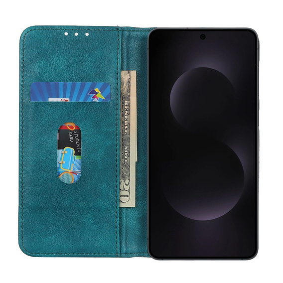 Etui z klapką do Samsung Galaxy S25 Edge, Split Leather, skórzane, zielone