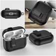 Etui do AirPods Pro 3 z podstawką, zatrzaskiem i karabińczykiem, czarne