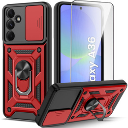Etui pancerne do Samsung Galaxy A36 5G, CamShield Slide, czerwone + Szkło Hartowane 9H